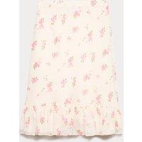 M&S Floral Ruffle Hem Midi Tiered Skirt Ivory Mix