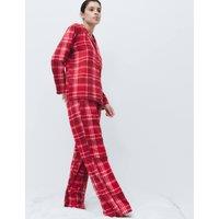 M&S Fleece Printed Revere Pyjama Set Red Mix