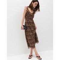 M&S Animal Print Ruffle Detail Midaxi Column Dress Brown Mix
