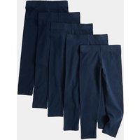 M&S 5 Pack Cotton Rich Leggings (2-8 Years) Navy