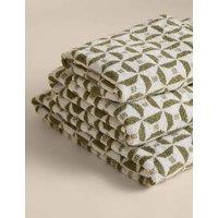 M&S Pure Cotton Geometric Tile Towel Fern