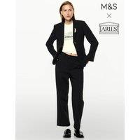 M&S x Aries Wool Rich Straight Leg Trousers Black