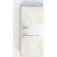 M&S 2 Pack Cotton Rich Ribbed Tights (2-14 Yrs) Blue Mix