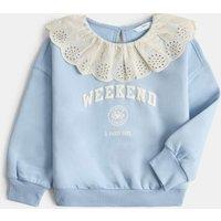 M&S Cotton Rich Broderie Collar Sweatshirt (2-8 Yrs) Chambray