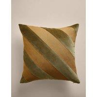 M&S Pure Cotton Velvet Diagonal Stripe Cushion Moss