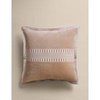 M&S Pure Cotton Velvet Embroidery Panel Cushion Biscuit