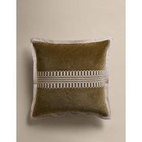 M&S Pure Cotton Velvet Embroidery Panel Cushion Moss