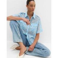M&S Lyocell Rich Floral Utility Shirt Blue Mix