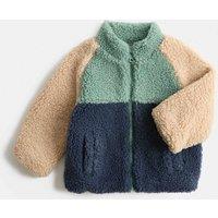 M&S Borg Colour Block Funnel Neck Jacket (0-5 Yrs) Green Mix