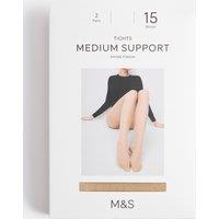 M&S 15 Denier Medium Support 2 Pack Tights Opaline