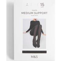 M&S 15 Denier Medium Support 2 Pack Tights Nearly Black