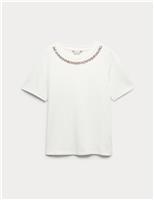 Pure Cotton Floral Embellished T-Shirt