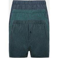 M&S 3 Pack Pure Cotton Checked Woven Boxers Teal Mix