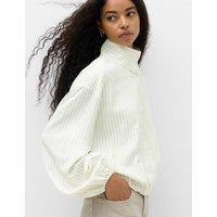 M&S Pinstripe Funnel Neck Shirt White Mix