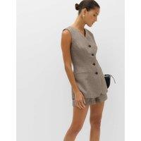M&S Neppy Herringbone Collarless Cinched Waistcoat Neutral