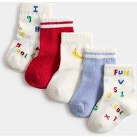 M&S 5 Pack Cotton Rich Playtime Alphabet Baby Socks Navy/Red