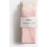 M&S 2 Pack Cotton Rich Ribbed Tights (0-3 Yrs) Light Pink Mix