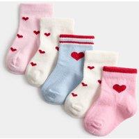 M&S 5 Pack Cotton Rich Heart Socks (0-24 Mths) Pink Mix