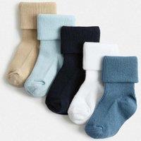 M&S 5pk Cotton Rich Ribbed Socks (0-2 Yrs) Turquoise Mix