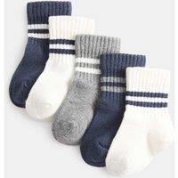 M&S 5 Pack Cotton Rich Sports Baby Socks Navy Mix