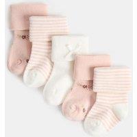 M&S 5 Pack Cotton Rich Floral Socks (7lbs-2 Yrs) Light Pink