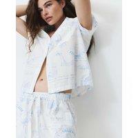 M&S Pure Cotton Printed Shortie Set White Mix