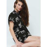 M&S Pure Cotton Printed Shortie Set Black Mix