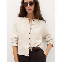 M&S Crew Neck Cardigan With Wool Oatmeal