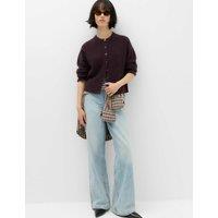 M&S Crew Neck Cardigan With Wool Dark Aubergine