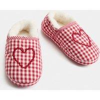 M&S Kids' Checked Heart Elastic Back Slippers (4 Small - 2 Large) Red Mix