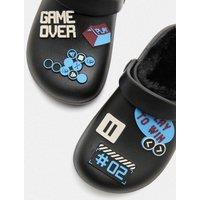 M&S Kids' Badged Faux Fur Lined Clogs (4 Small - 2 Large) Charcoal