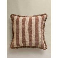 M&S Fringed Chenille Stripe Cushion Cover Caramel
