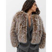 M&S Faux Fur Tipped Short Jacket Brown Mix