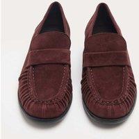 M&S Suede Ruched Block Heel Loafers Burgundy