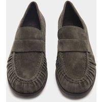 M&S Suede Ruched Block Heel Loafers Dark Grey