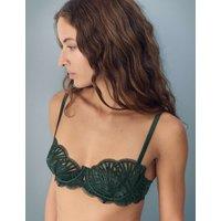 M&S x Coco de Mer Reverie Embroidery Non-Padded Balcony Bra A-E Dark Green