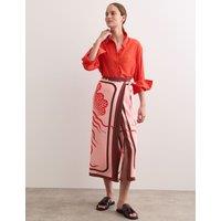 JAEGER Pure Silk Linear Wave Print Midi Wrap Skirt Pink Mix
