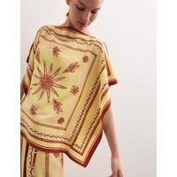 JAEGER Pure Silk Printed Slash Neck Top Yellow Mix