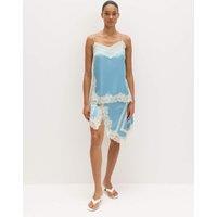 M&S Satin Lace Asymmetric Mini Slip Skirt Blue Mix