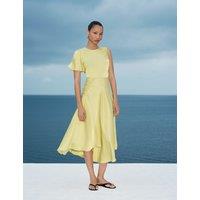 M&S Satin Round Neck Asymmetric Midi Waisted Dress Lime