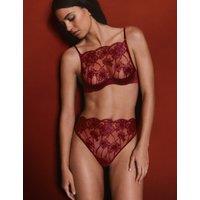M&S x Coco de Mer Belle Lace High-Waisted Brazilian Knickers Dark Crimson
