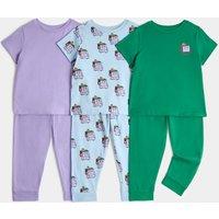 M&S 3 Pack Pure Cotton Pyjama Sets (1-8 Yrs) Blue Mix