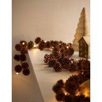 M&S 6ft Lit Pine Cone Artificial Garland Brown Mix