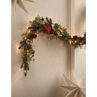 M&S 6ft Pre-Lit Red Berry Artificial Garland Green Mix