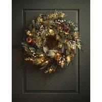 M&S Pre-Lit Green Pine Cone Artificial Wreath Green Mix