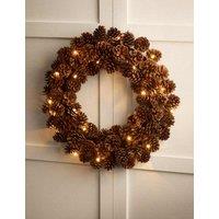 M&S Pre-Lit Pine Cone Wreath Brown Mix