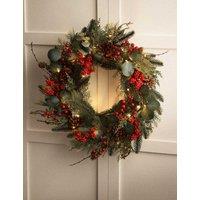 M&S 24' Light Up Red Berry Artificial Wreath Green Mix