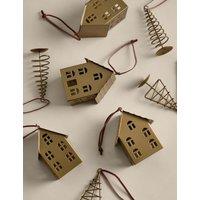 M&S 8 Pack Brass House & Tree Decorations Antique Brass