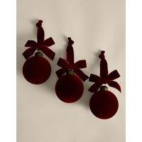 M&S 3 Pack Large Velvet Glass Baubles Red Mix