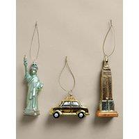 M&S 3 Pack Glass New York Icons Tree Decorations Multi